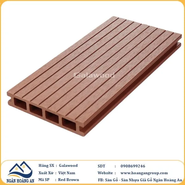 Sàn Gỗ Nhựa Ngoài Trời Galawood Lỗ Vuông G140V25 Red Brown
