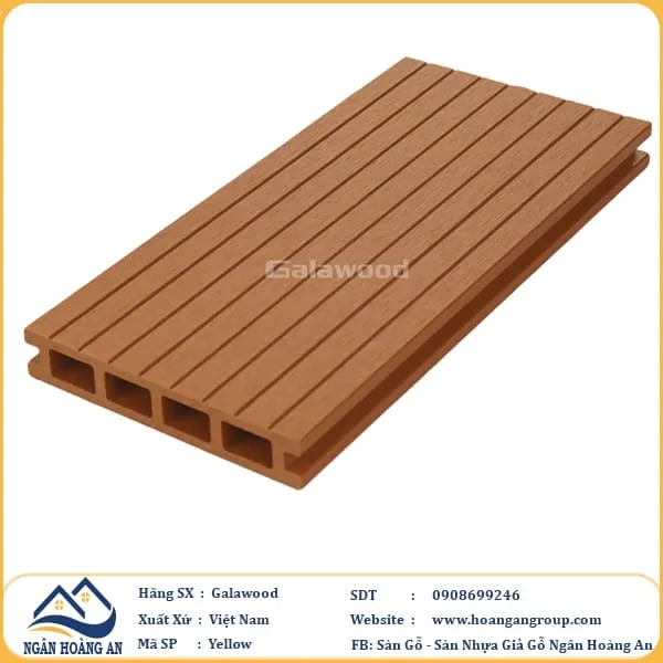 Sàn Gỗ Nhựa Ngoài Trời Galawood Lỗ Vuông G140V25 Yellow