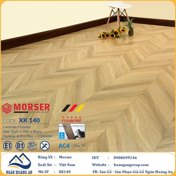 Sàn Gỗ Công Nghiệp Morser Vân Xương Cá 3D Cốt Xanh 8mm XK 140