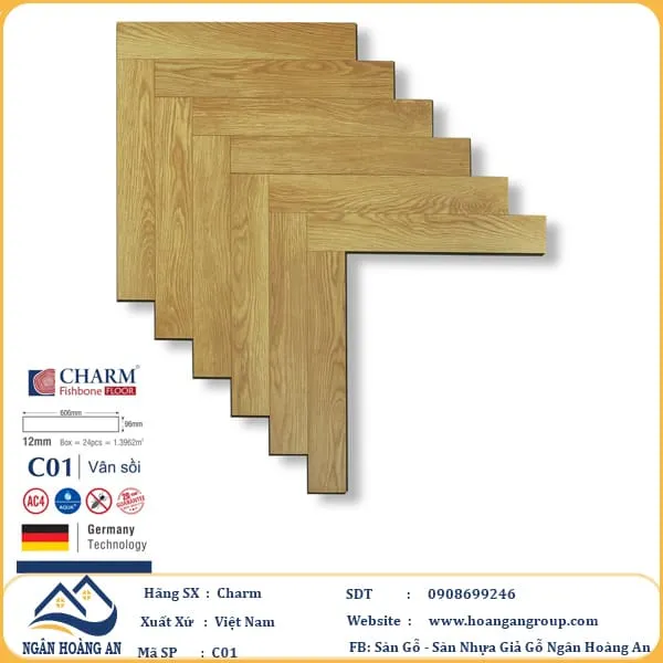 Sàn Gỗ Xương Cá Charm C01 Dày 12mm