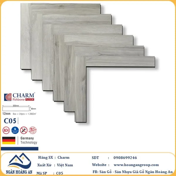 Sàn Gỗ Xương Cá Charm C05 Dày 12mm