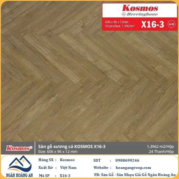 Sàn Gỗ Xương Cá Kosmos X16-3 12mm