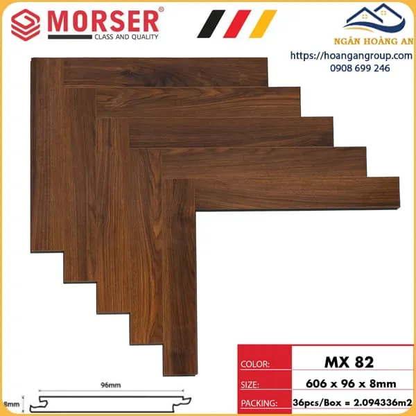 Sàn Gỗ Công Nghiệp Morser Xương Cá Cốt Xanh 8mm MX 82