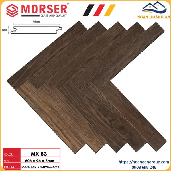 Sàn Gỗ Công Nghiệp Morser Xương Cá Cốt Xanh 8mm MX 83