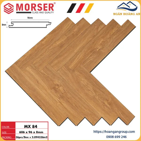 Sàn Gỗ Công Nghiệp Morser Xương Cá Cốt Xanh 8mm MX 84