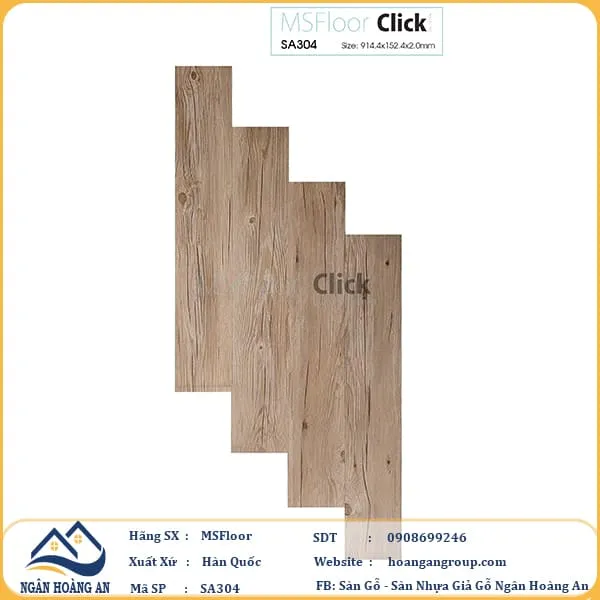  Sàn Nhựa Giả Gỗ Tự Dán MsFloor 2mm SA304