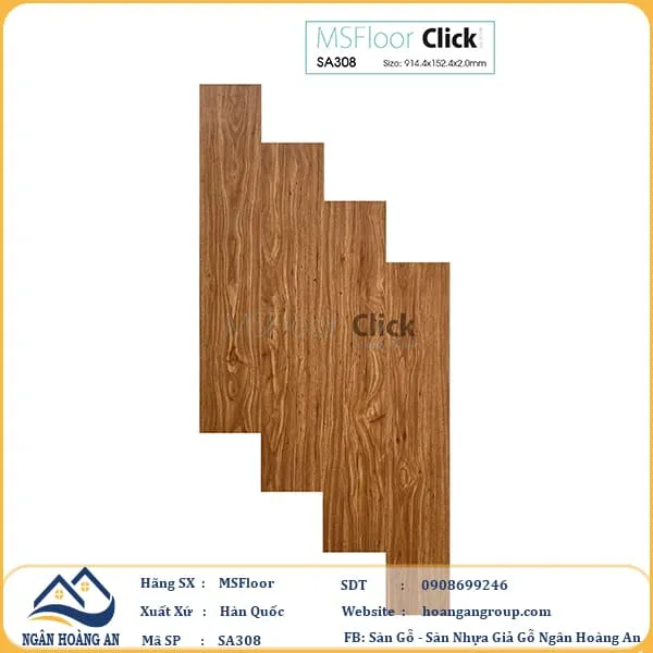 Sàn Nhựa Giả Gỗ Tự Dán MsFloor 2mm SA308