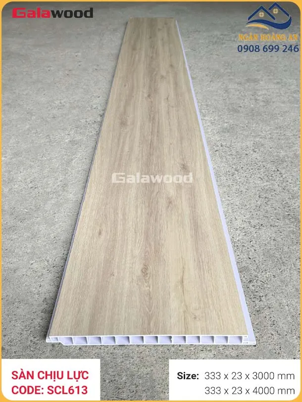 Sàn Nhựa Chịu Lực 23mm Galawood SCL613 Vân Gỗ Vàng Kem