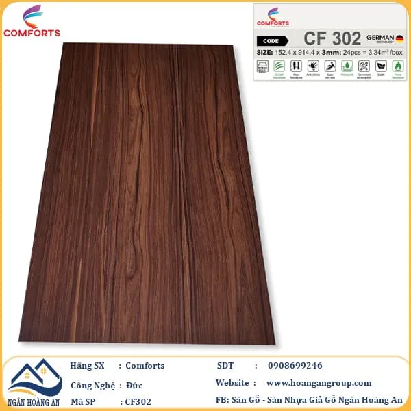Sàn Nhựa Dán Keo Giả Vân Gỗ Comforts 3mm CF302