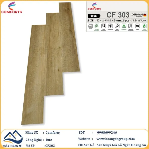Sàn Nhựa Dán Keo Giả Vân Gỗ Comforts 3mm CF303