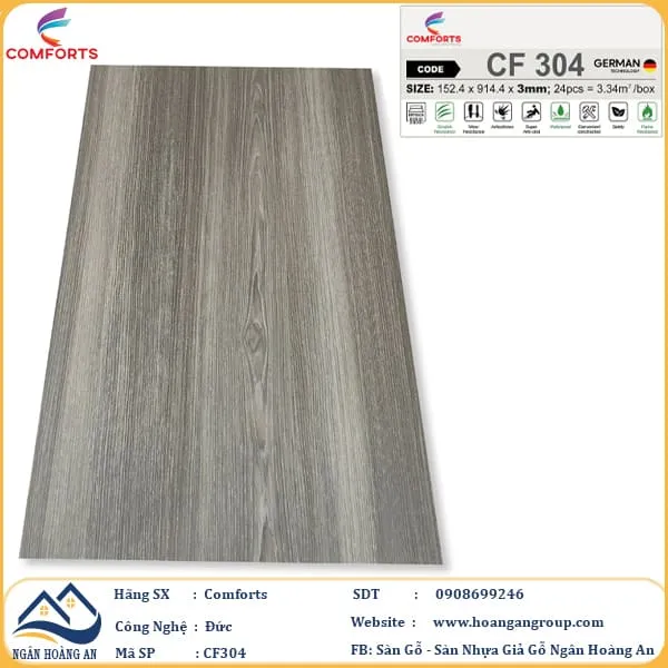 Sàn Nhựa Dán Keo Giả Vân Gỗ Comforts 3mm CF304