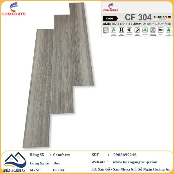 Sàn Nhựa Dán Keo Giả Vân Gỗ Comforts 3mm CF304