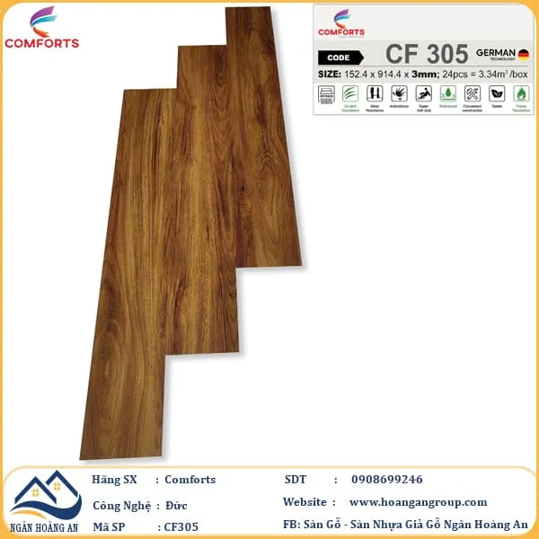 Sàn Nhựa Dán Keo Giả Vân Gỗ Comforts 3mm CF305