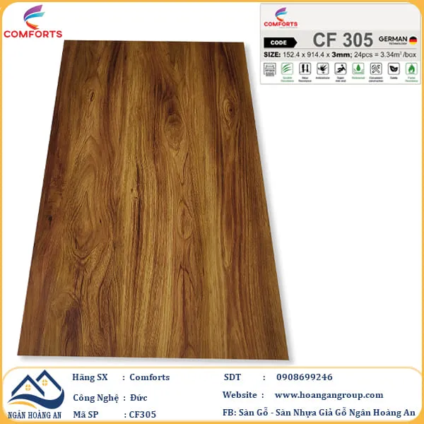 Sàn Nhựa Dán Keo Giả Vân Gỗ Comforts 3mm CF305