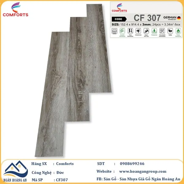 Sàn Nhựa Dán Keo Giả Vân Gỗ Comforts 3mm CF307
