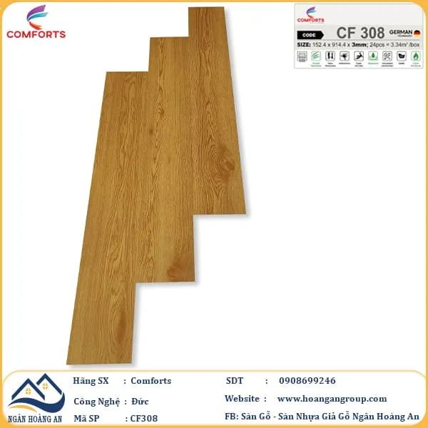 Sàn Nhựa Dán Keo Giả Vân Gỗ Comforts 3mm CF308