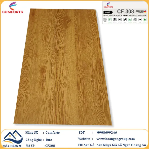 Sàn Nhựa Dán Keo Giả Vân Gỗ Comforts 3mm CF308
