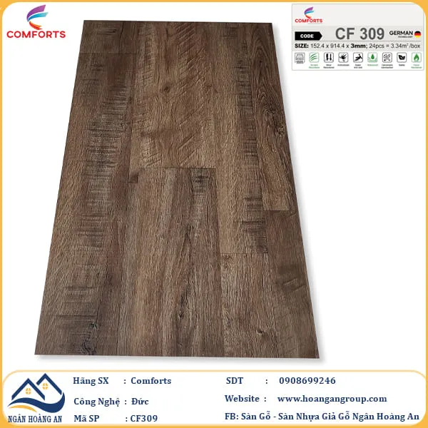 Sàn Nhựa Dán Keo Giả Vân Gỗ Comforts 3mm CF309