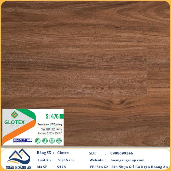 Sàn Nhựa Giả Gỗ Hèm Khóa  4mm Glotex 476