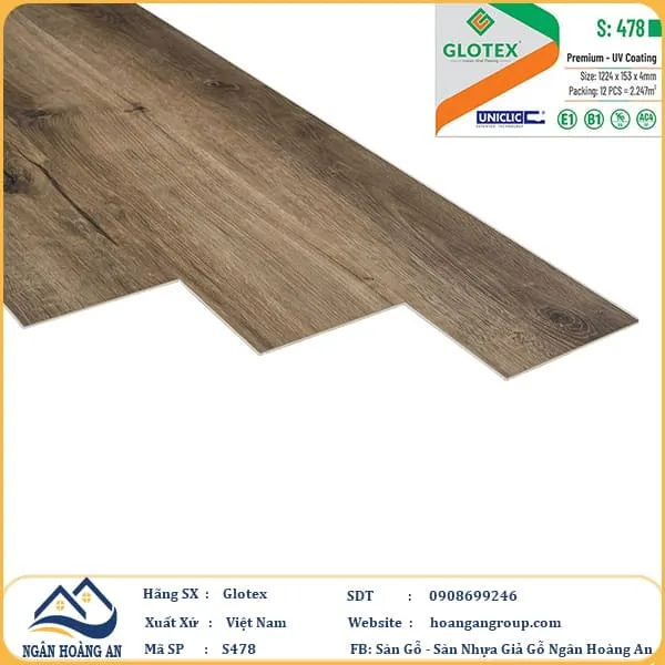 Sàn Nhựa Giả Gỗ Hèm Khóa Glotex 478
