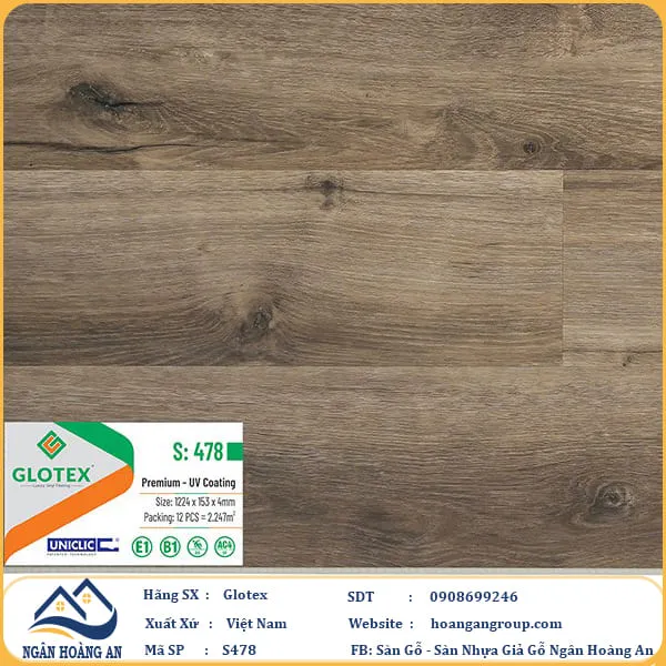 Sàn Nhựa Giả Gỗ Hèm Khóa Glotex 478
