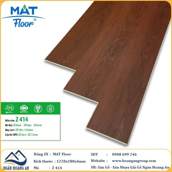 Sàn Nhựa Giả Gỗ Hèm Khóa MAT Floor Z-414 Dày 4mm