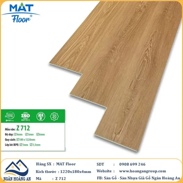 Sàn Nhựa Giả Gỗ Hèm Khóa MAT Floor Z-712 Dày 4mm