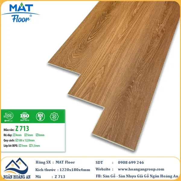 Sàn Nhựa Giả Gỗ Hèm Khóa MAT Floor Z-713 Dày 4mm