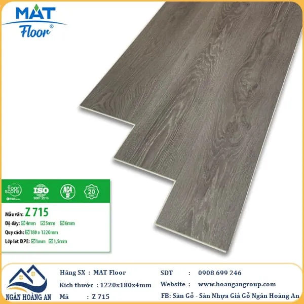 Sàn Nhựa Giả Gỗ Hèm Khóa MAT Floor Z-715 Dày 4mm