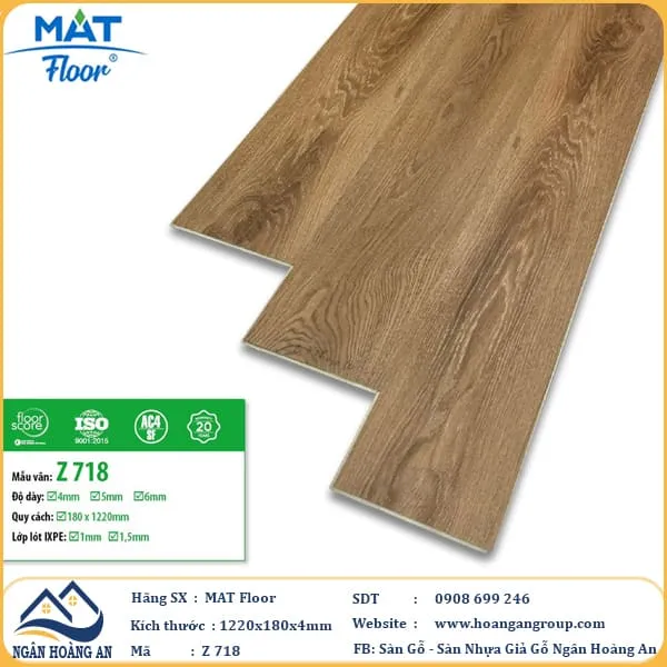 Sàn Nhựa Giả Gỗ Hèm Khóa MAT Floor Z-718 Dày 4mm