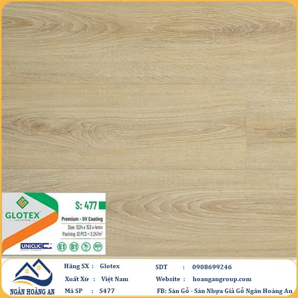 Sàn Nhựa Giả Gỗ Hèm Khóa  4mm Glotex 477