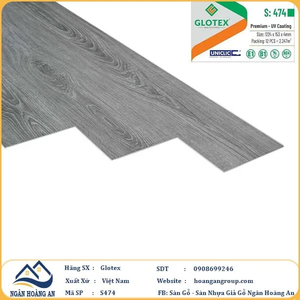 Sàn Nhựa Giả Gỗ Hèm Khóa Glotex 474