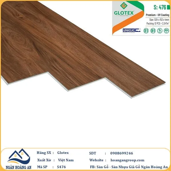 Sàn Nhựa Giả Gỗ Hèm Khóa 4mm Glotex 476 Sàn Nhựa Giả Gỗ Hèm Khóa 4mm Glotex 476