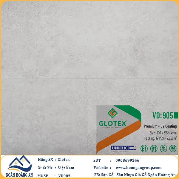 Sàn Nhựa Hèm Khóa Giả Bê Tông, Giả Vân Đá Glotex VD905