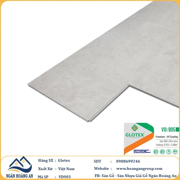 Sàn Nhựa Hèm Khóa Giả Bê Tông, Giả Vân Đá Glotex VD905