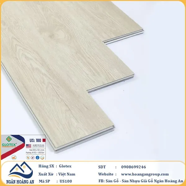 Sàn Nhựa Giả Gỗ Hèm Khóa Glotex Có Đế Cao Su US100