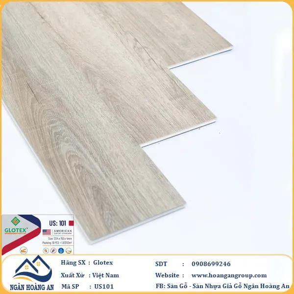 Sàn Nhựa Giả Gỗ Hèm Khóa Glotex Có Đế Cao Su US101