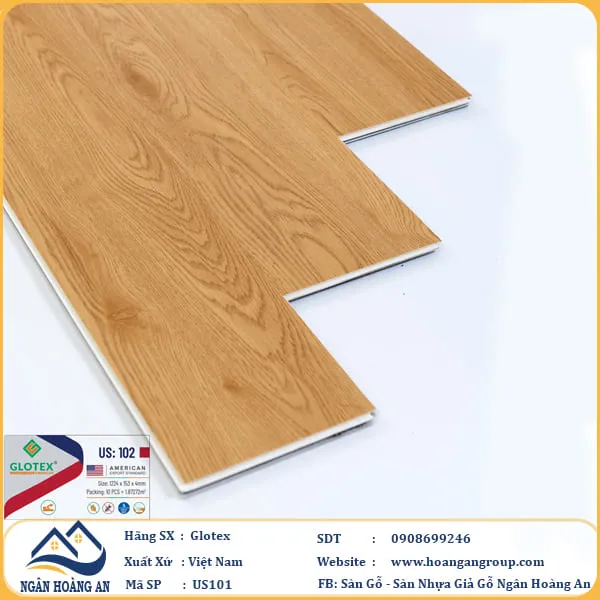 Sàn Nhựa Giả Gỗ Hèm Khóa Glotex Có Đế Cao Su US102