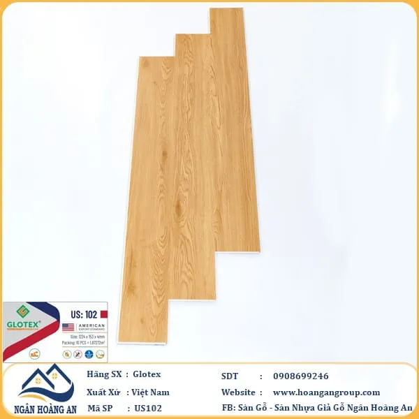Sàn Nhựa Giả Gỗ Hèm Khóa Glotex Có Đế Cao Su US102