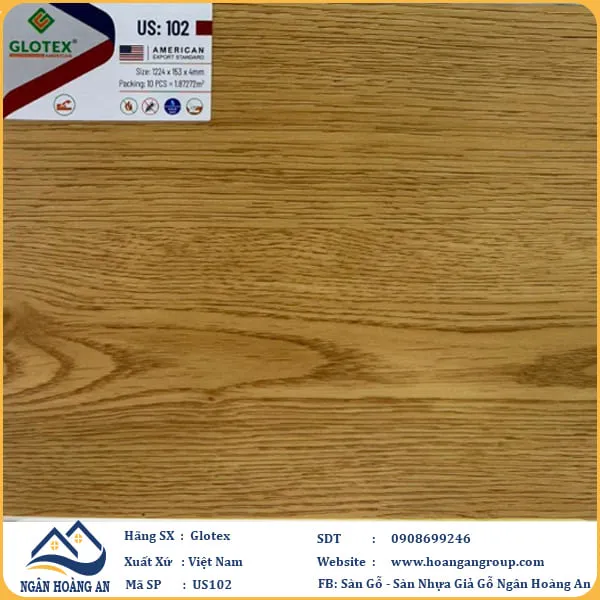Sàn Nhựa Giả Gỗ Hèm Khóa Glotex Có Đế Cao Su US102