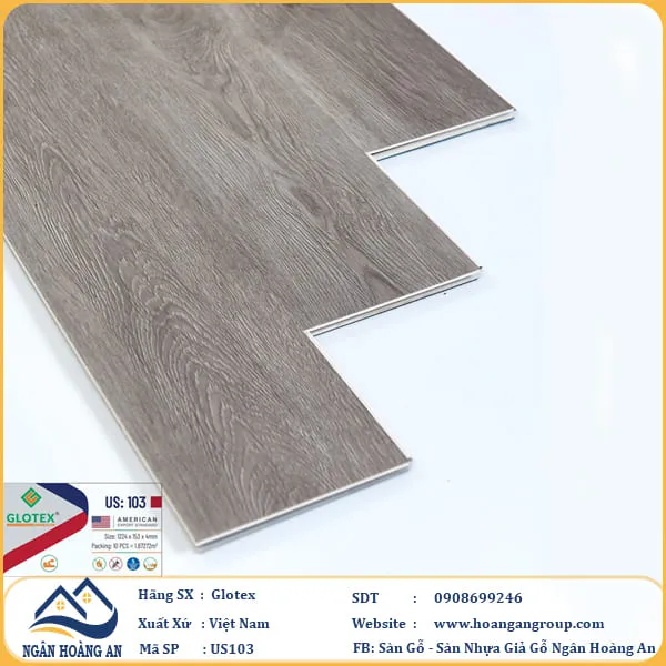 Sàn Nhựa Giả Gỗ Hèm Khóa Glotex Có Đế Cao Su US103