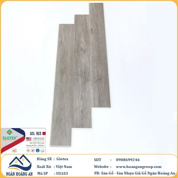 Sàn Nhựa Giả Gỗ Hèm Khóa Glotex Có Đế Cao Su US103