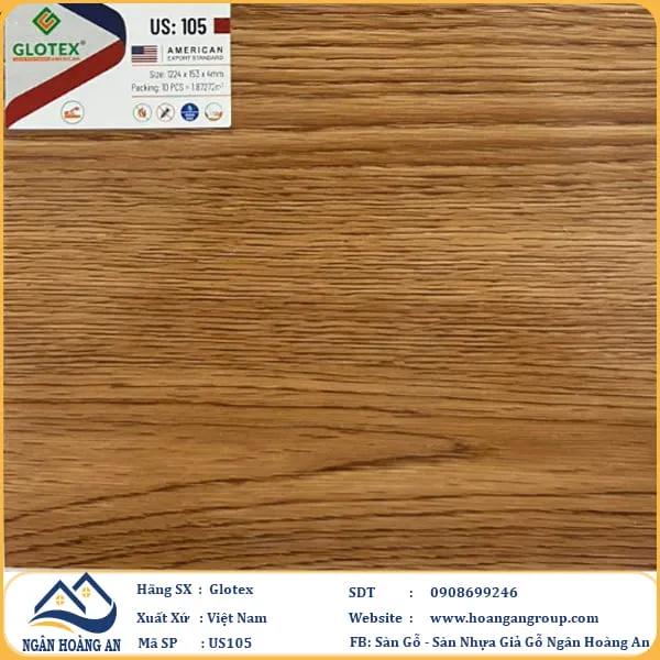 Sàn Nhựa Giả Gỗ Hèm Khóa Glotex Có Đế Cao Su US104