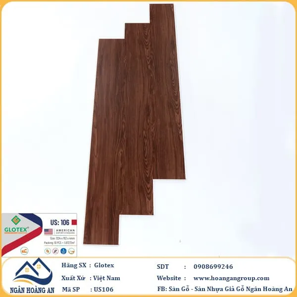 Sàn Nhựa Giả Gỗ Hèm Khóa Glotex Có Đế Cao Su US106