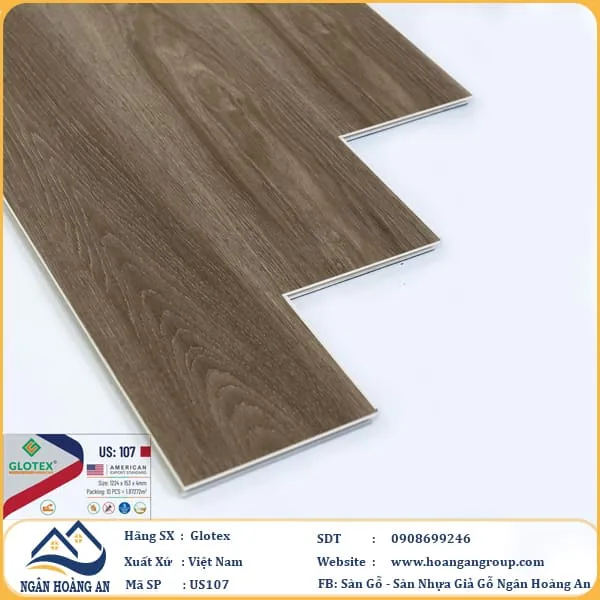 Sàn Nhựa Giả Gỗ Hèm Khóa Glotex Có Đế Cao Su US107