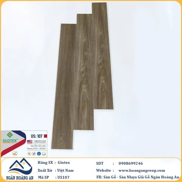 Sàn Nhựa Giả Gỗ Hèm Khóa Glotex Có Đế Cao Su US107