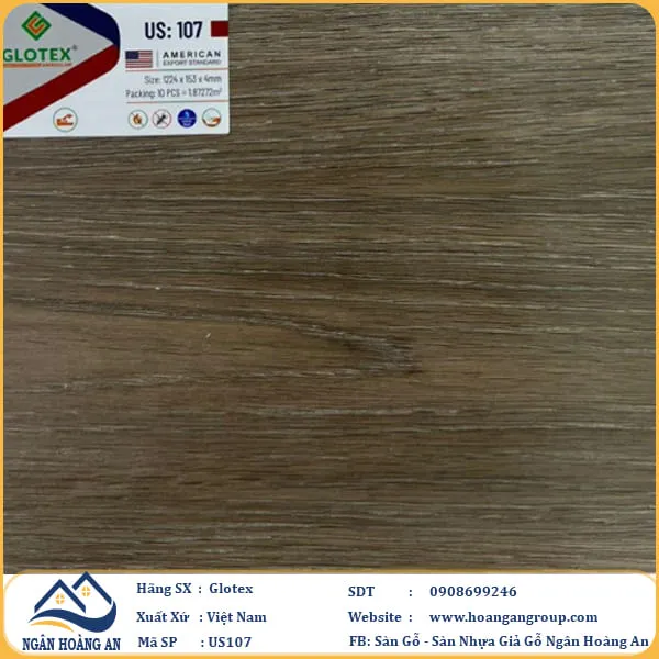 Sàn Nhựa Giả Gỗ Hèm Khóa Glotex Có Đế Cao Su US107
