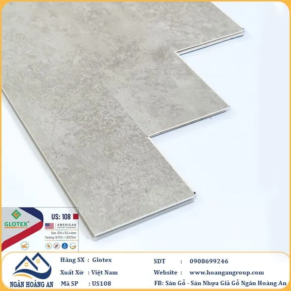 Sàn Nhựa Hèm Khóa Giả Bê Tông Glotex Có Đế Cao Su US108