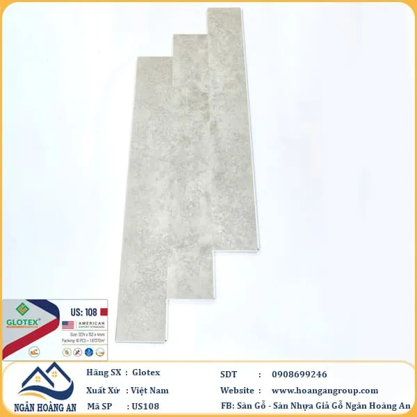 Sàn Nhựa Hèm Khóa Giả Bê Tông Glotex Có Đế Cao Su US108