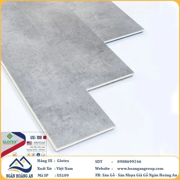 Sàn Nhựa Hèm Khóa Giả Bê Tông Glotex Có Đế Cao Su US109
